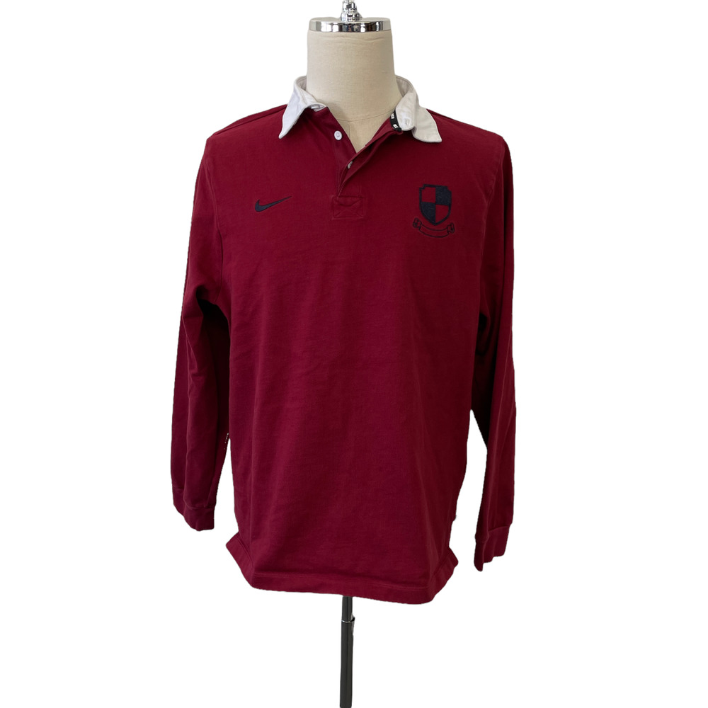 Nike SB Men's XL Red Rugby Polo Shirt White Collar and Chest Logo Long Sleeves